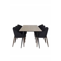 Silar Dining Table - 180 cm - "Wood Look"  Melamine / Black Legs, Arch Dining Chair - Walnut Legs - Black Fabric_6