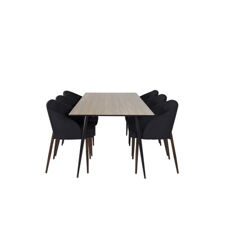 Silar Dining Table - 180 cm - "Wood Look"  Melamine / Black Legs, Arch Dining Chair - Walnut Legs - Black Fabric_6