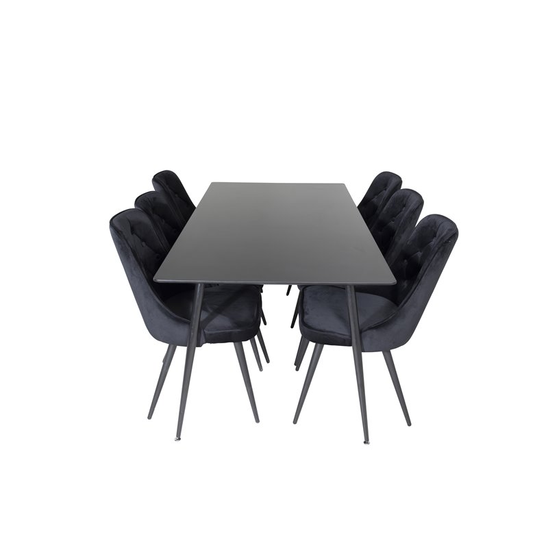 Silar Dining Table - 180 cm - Black Melamine / Black Legs, Velvet Deluxe Dining Chair - Black / Black_6