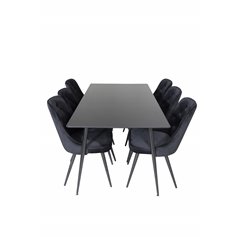 Silar Dining Table - 180 cm - Black Melamine / Black Legs, Velvet Deluxe Dining Chair - Black / Black_6