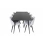 Silar Dining Table - 180 cm - Black Melamine / Black Legs, Velvet Dining Chair Corduroy - Light Grey / Black_6