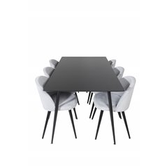 Silar Dining Table - 180 cm - Black Melamine / Black Legs, Velvet Dining Chair Corduroy - Light Grey / Black_6