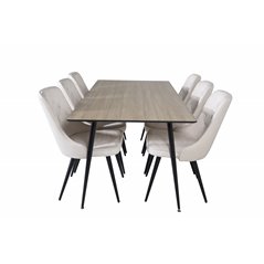 Silar Dining Table - 180 cm - "Wood Look"  Melamine / Black Legs, Velvet Deluxe Dining Chair - Beige / Black_6