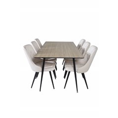 Silar Dining Table - 180 cm - "Wood Look"  Melamine / Black Legs, Velvet Deluxe Dining Chair - Beige / Black_6