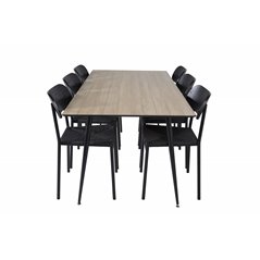 Silar Dining Table - 180 cm - "Wood Look"  Melamine / Black Legs, Polly Dining Chair - Black / Black_6