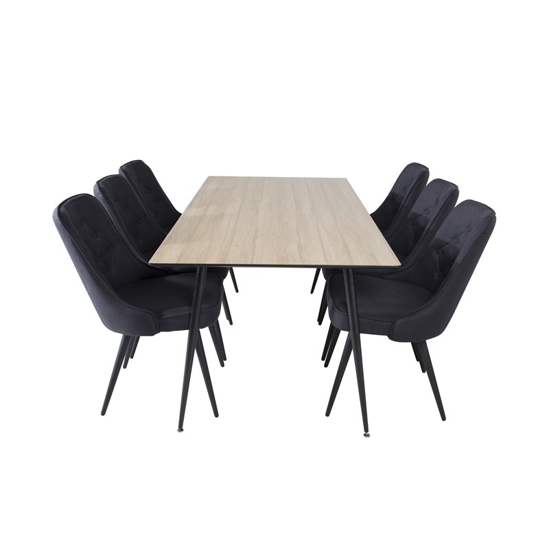 Silar Dining Table - 180 cm - "Wood Look"  Melamine / Black Legs, Velvet Deluxe Dining Chair - Black Legs - Black Fabric_6
