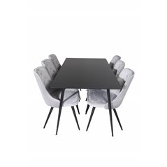 Silar Dining Table - 180 cm - Black Melamine / Black Legs, Velvet Deluxe Dining Chair - Light Grey / Black_6