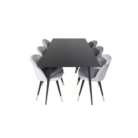 Silar Dining Table - 180 cm - Black Melamine / Black Legs, Velvet Dining Chair Brass - Light Grey / Black_6