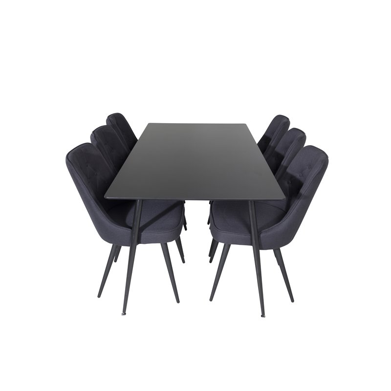 Silar Dining Table - 180 cm - Black Melamine / Black Legs, Velvet Deluxe Dining Chair - Black Legs - Black Fabric_6