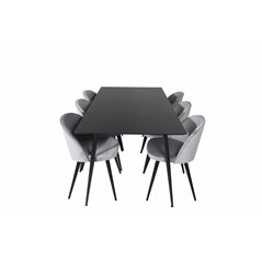 Silar Dining Table - 180 cm - Black Melamine / Black Legs, Velvet Dining Chair - Light Grey / Black_6