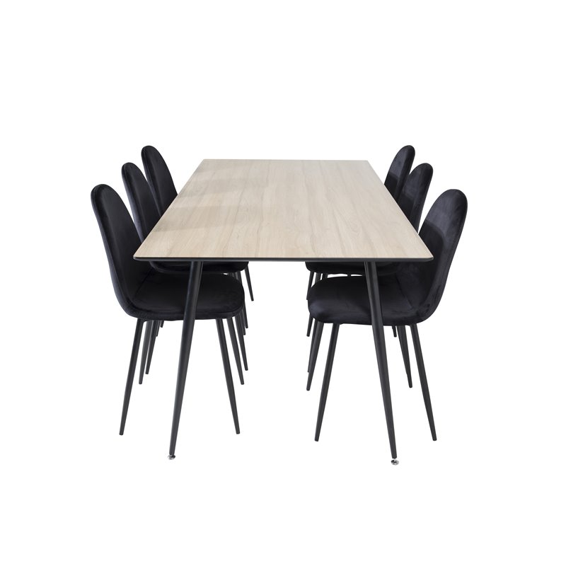 Silar Dining Table - 180 cm - "Wood Look"  Melamine / Black Legs, Polar Dining Chair - Black legs / Black Velvet (ersätter 19902