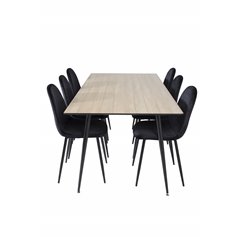 Silar Dining Table - 180 cm - "Wood Look"  Melamine / Black Legs, Polar Dining Chair - Black legs / Black Velvet (ersätter 19902