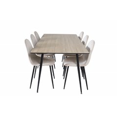 Silar Dining Table - 180 cm - "Wood Look"  Melamine / Black Legs, Polar Dining Chair- Black legs / Beige Velvet (ersätter 19902-