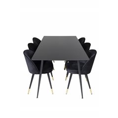 Silar Dining Table - 180 cm - Black Melamine / Black Legs, Velvet Dining Chair Brass - Black / Black_6