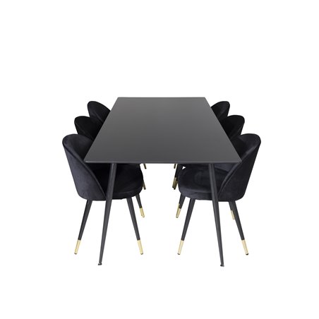 Silar Dining Table - 180 cm - Black Melamine / Black Legs, Velvet Dining Chair Brass - Black / Black_6