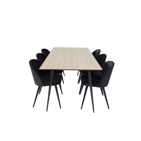 Silar Dining Table - 180 cm - "Wood Look"  Melamine / Black Legs, Velvet Dining Chair - Black / Black_6