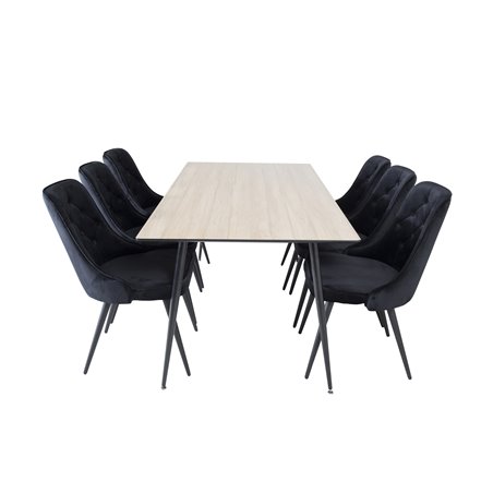 Silar Dining Table - 180 cm - "Wood Look"  Melamine / Black Legs, Velvet Deluxe Dining Chair - Black / Black_6