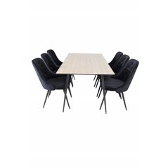 Silar Dining Table - 180 cm - "Wood Look"  Melamine / Black Legs, Velvet Deluxe Dining Chair - Black / Black_6