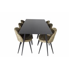 Silar Dining Table - 180 cm - Black Melamine / Black Legs, Velvet Dining Chiar - Black legs -  Dusty Green Velvet_6