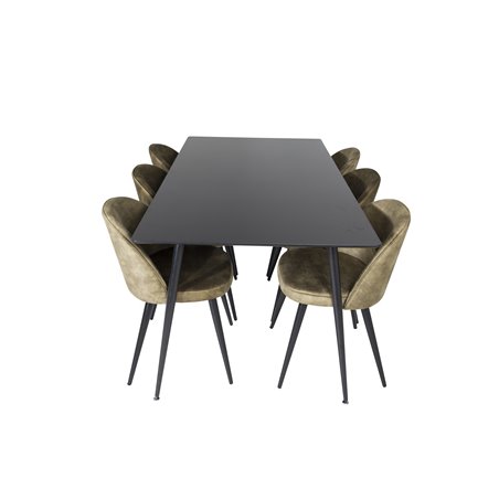 Silar Spisebord - 180 cm - Sort Melamin / Sorte Ben, Velvet Dining Chiar - Sorte ben - Dusty Green Velvet_6