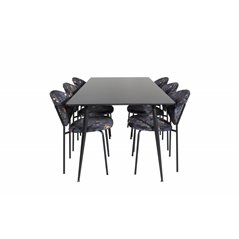 Silar Dining Table - 180 cm - Black Melamine / Black Legs, Vault Dining Chair - Black legs - Black Flower printed fabric_6