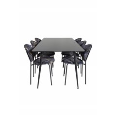 Silar Dining Table - 180 cm - Black Melamine / Black Legs, Vault Dining Chair - Black legs - Black Flower printed fabric_6