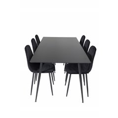 Silar Dining Table - 180 cm - Black Melamine / Black Legs, Polar Diamond Dining Chair - Black Legs - Black Velvet_6