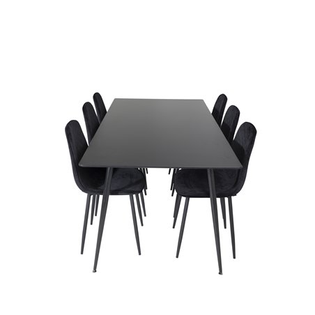 Silar Dining Table - 180 cm - Black Melamine / Black Legs, Polar Diamond Dining Chair - Black Legs - Black Velvet_6