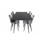 Silar Dining Table - 180 cm - Black Melamine / Black Legs, Polar Dining Chair - Black legs / Light Grey Velvet (ersätter 19902-8