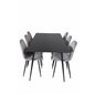 Silar Dining Table - 180 cm - Black Melamine / Black Legs, Polar Dining Chair - Black legs / Light Grey Velvet (ersätter 19902-8