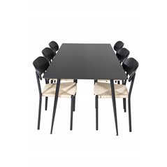 Silar Dining Table - 180 cm - Black Melamine / Black Legs, Polly Dining Chair - Nature / Black_6