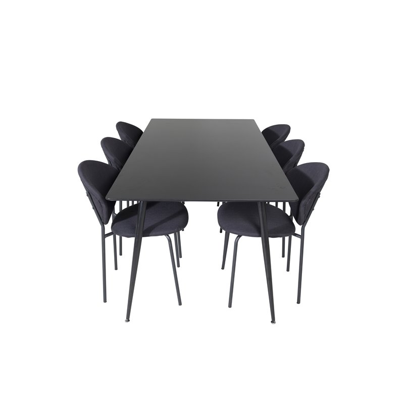 Silar Dining Table - 180 cm - Black Melamine / Black Legs, Vault Dining Chair - Black Legs - Black Fabric_6