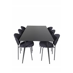 Silar Spisebord - 180 cm - Sort Melamin / Sorte Ben, Vault Dining Chair - Sorte Ben - Sort Stof_6