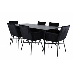 Silar Dining Table - 180 cm - Black Melamine / Black Legs+Pippi Chair - Black / Black Velvet_6