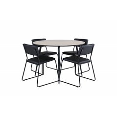 Silar Dining Table - Round 100 cm - "Wood Look" Melamine / Black Legs+Kenth Chair - Black / Black PU_4