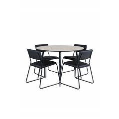 Silar Dining Table - Round 100 cm - "Wood Look" Melamine / Black Legs+Kenth Chair - Black / Black PU_4