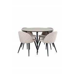 Silar Spisebord - Rundt 100 cm - "Wood Look" Melamin / Sorte Ben + Velvet Stitch es Chair - Sort / Beige Stof (Polyester li