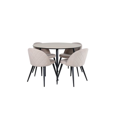 Silar Spisebord - Rundt 100 cm - "Wood Look" Melamin / Sorte Ben + Velvet Stitch es Chair - Sort / Beige Stof (Polyester li