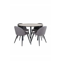 Silar Dining Table - Round 100 cm - "Wood Look" Melamine / Black Legs+Velvet Stitches Chair - Black / Grey Micro Fibre_4