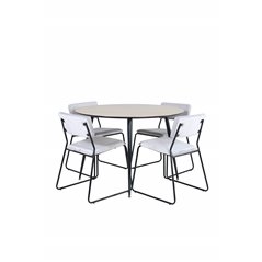 Silar Dining Table - Round 100 cm - "Wood Look" Melamine / Black Legs+Kenth Chair - Black / Light Grey Velvet_4