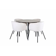 Silar Dining Table - Round 100 cm - "Wood Look" Melamine / Black Legs+Berit Chair - Black / Beige Velvet_4