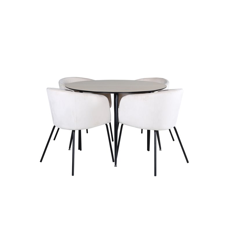 Silar Dining Table - Round 100 cm - "Wood Look" Melamine / Black Legs+Berit Chair - Black / Beige Velvet_4