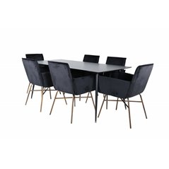 Silar Dining Table - 180 cm - Black Melamine / Black Legs+Pippi Chair - Distressed Copper / Black Velvet_6