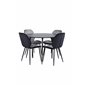 Silar Dining Table - Round 100 cm - Black Melamine / Black Legs+Emma Chair - Black / Black and Light Grey Black Velvet in Back G