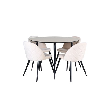 Silar Dining Table - Round 100 cm - "Wood Look" Melamine / Black Legs+Velvet Stitches Chair - Black / Beige Velvet_4