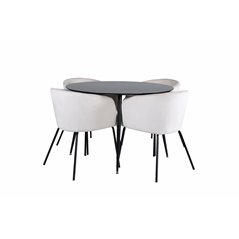 Silar Dining Table - Round 100 cm - Black Melamine / Black Legs+Berit Chair - Black / Beige Velvet_4