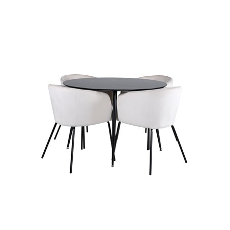 Silar Dining Table - Round 100 cm - Black Melamine / Black Legs+Berit Chair - Black / Beige Velvet_4