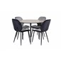 Silar Dining Table - Round 100 cm - "Wood Look" Melamine / Black Legs+Emma Chair - Black / Black and Light Grey Black Velvet in 