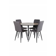 Silar Dining Table - Round 100 cm - "Wood Look" Melamine / Black Legs+Windu Lyx Chair - Black / Grey Micro Fibre_4