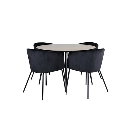 Silar Dining Table - Round 100 cm - "Wood Look" Melamine / Black Legs+Berit Chair - Black / Black Velvet_4